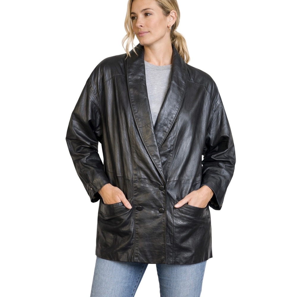 Vintage Wilsons Leather Black Shawl Collar Jacket Small 90's‎